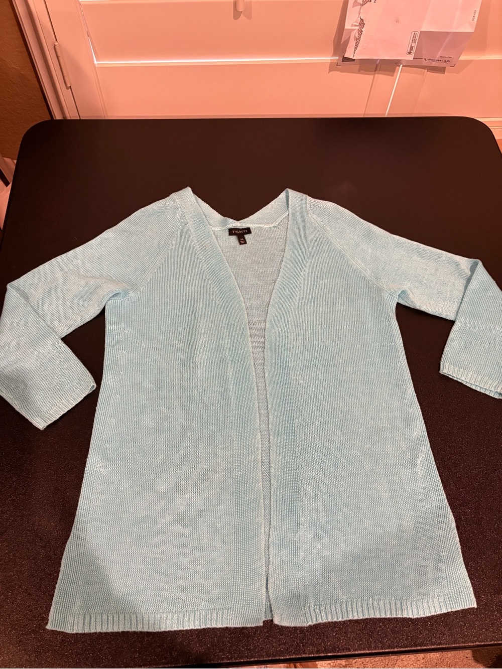 Light Aqua Open-Front 100% linen Women’s Sweater Cardigan